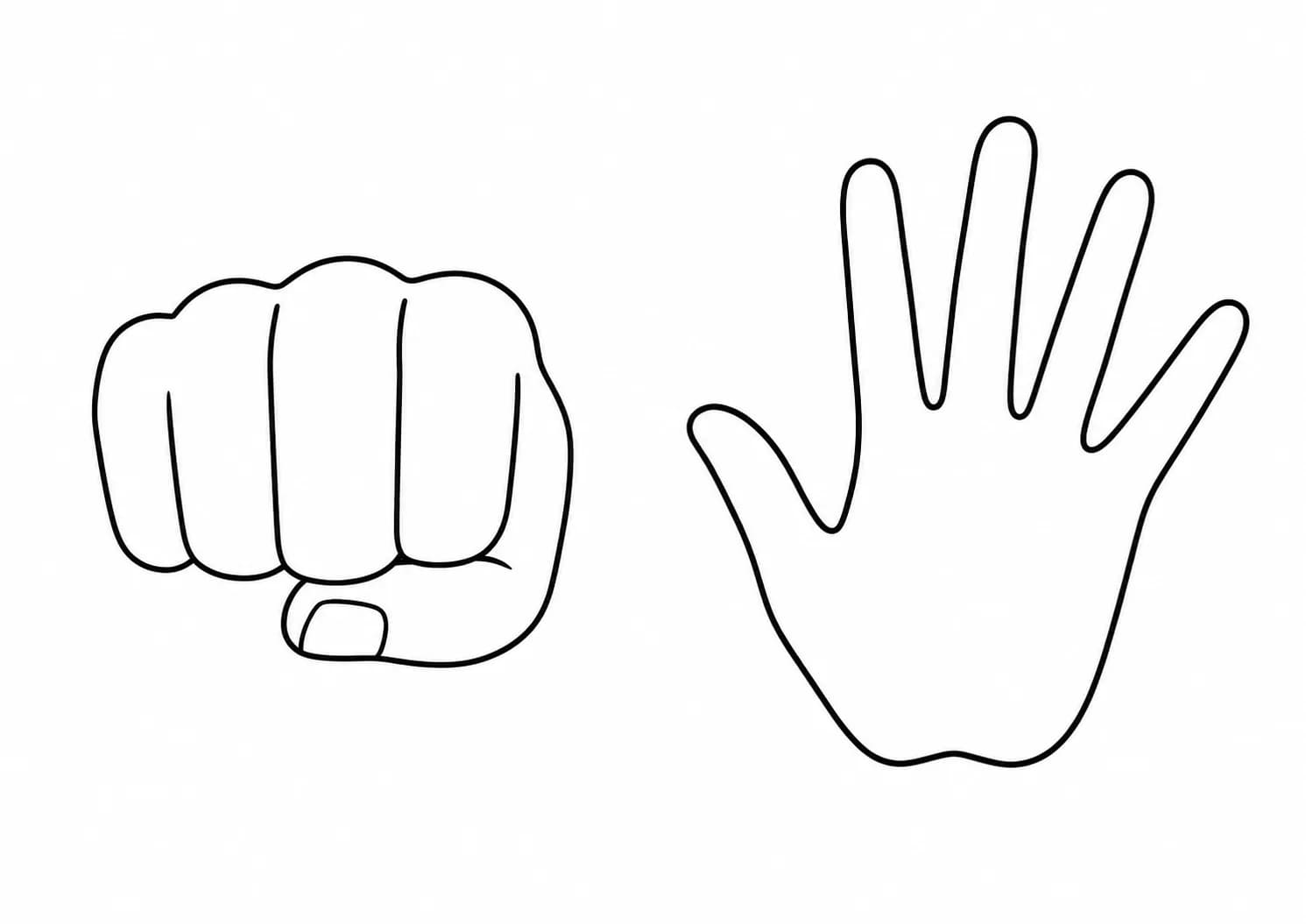 Voorbeeldblad met een vuist en een open hand