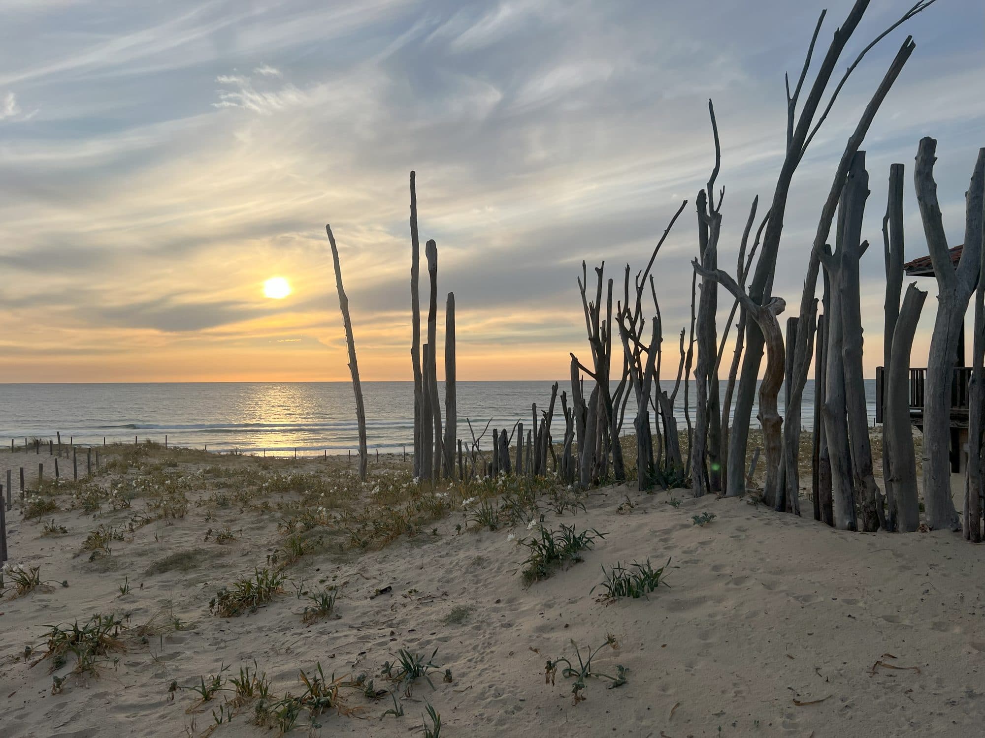 Simone op het strand bij zonsondergang